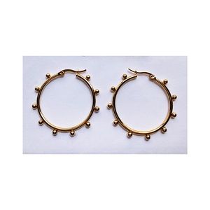 Women Pierced Round Shape Hoop Earrings 33mm Stainless Steel Gold Tone NWOT